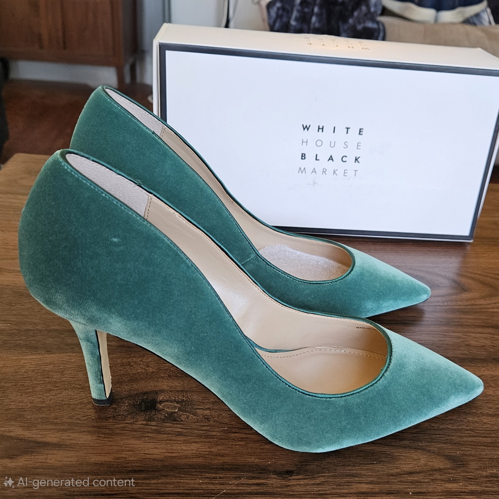 White House Black Market Deep Green Velvet Heels